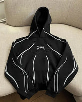 Schwarze Oversize-Hoodies mit Streifen und grafischem Muster